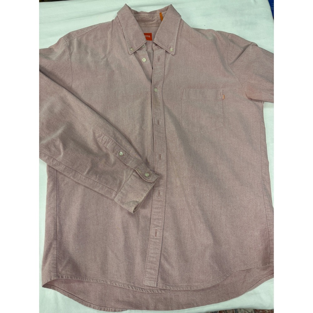 Hugo Boss Orange Label Mens Medium Dusty Rose Cotton Oxford Button Down Shirt